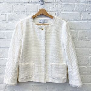Gerald‎ Darel || Tweed Fringe Jacket Blazer Classic Preppy Old Money White 38